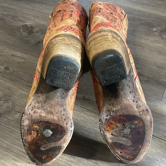Corral - Vintage Western Boots - Tan/Red - 6 1/2M - Picture 6 of 14